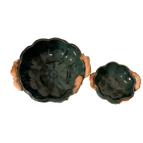 Takahashi San Francisco Pottery Pumpkin Shaped Serving Bowls Set of 2 - Picture 6 of 10